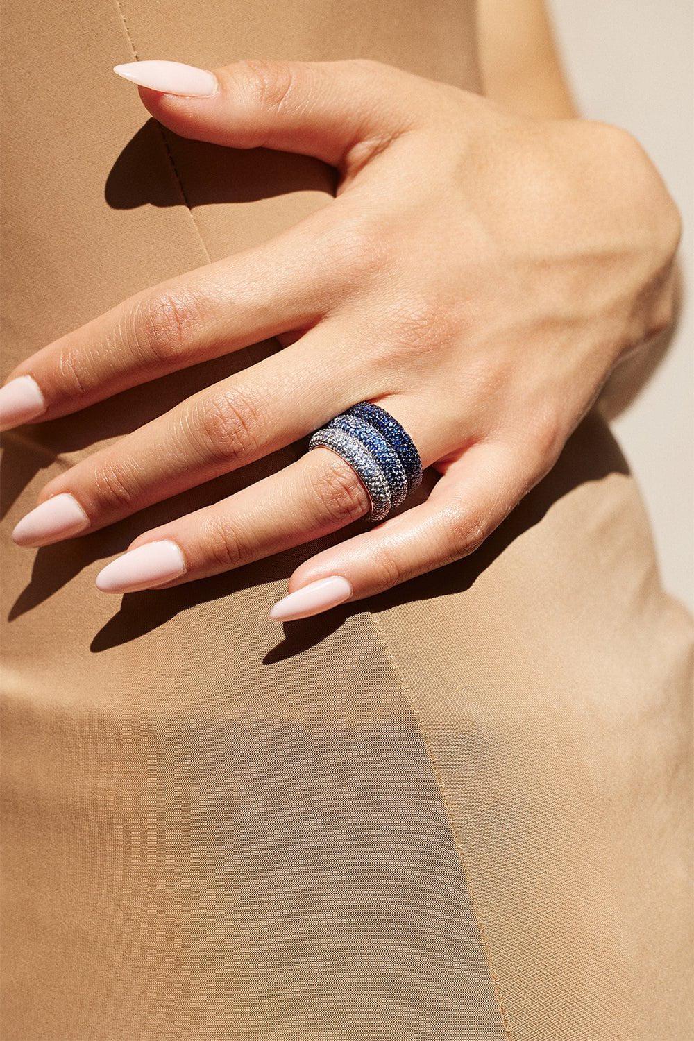 EMILY P WHEELER-Puffy Band Ring - Dark Blue-WHITE GOLD