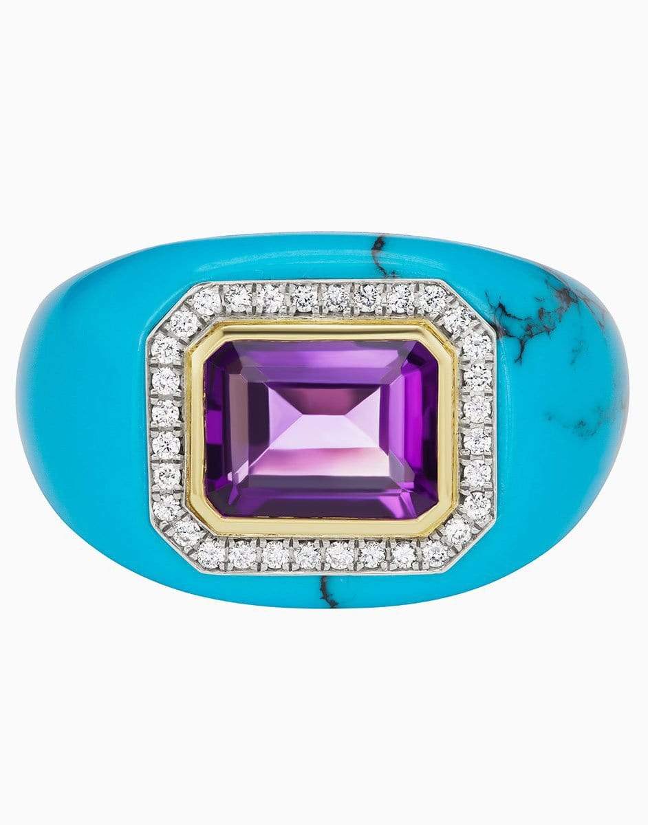 EMILY P WHEELER-Turquoise and Amethyst Chubby Ring-YELLOW GOLD