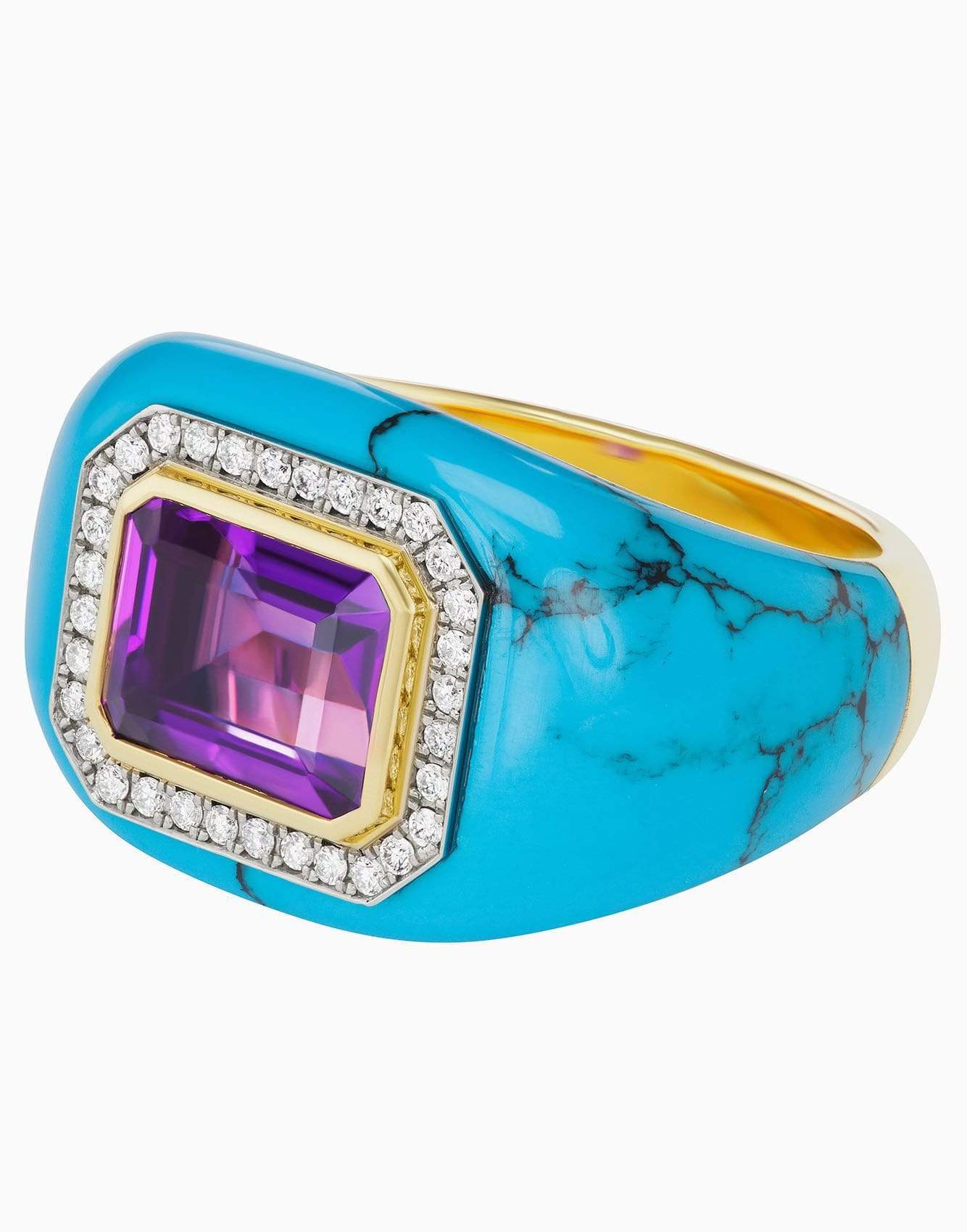 EMILY P WHEELER-Turquoise and Amethyst Chubby Ring-YELLOW GOLD