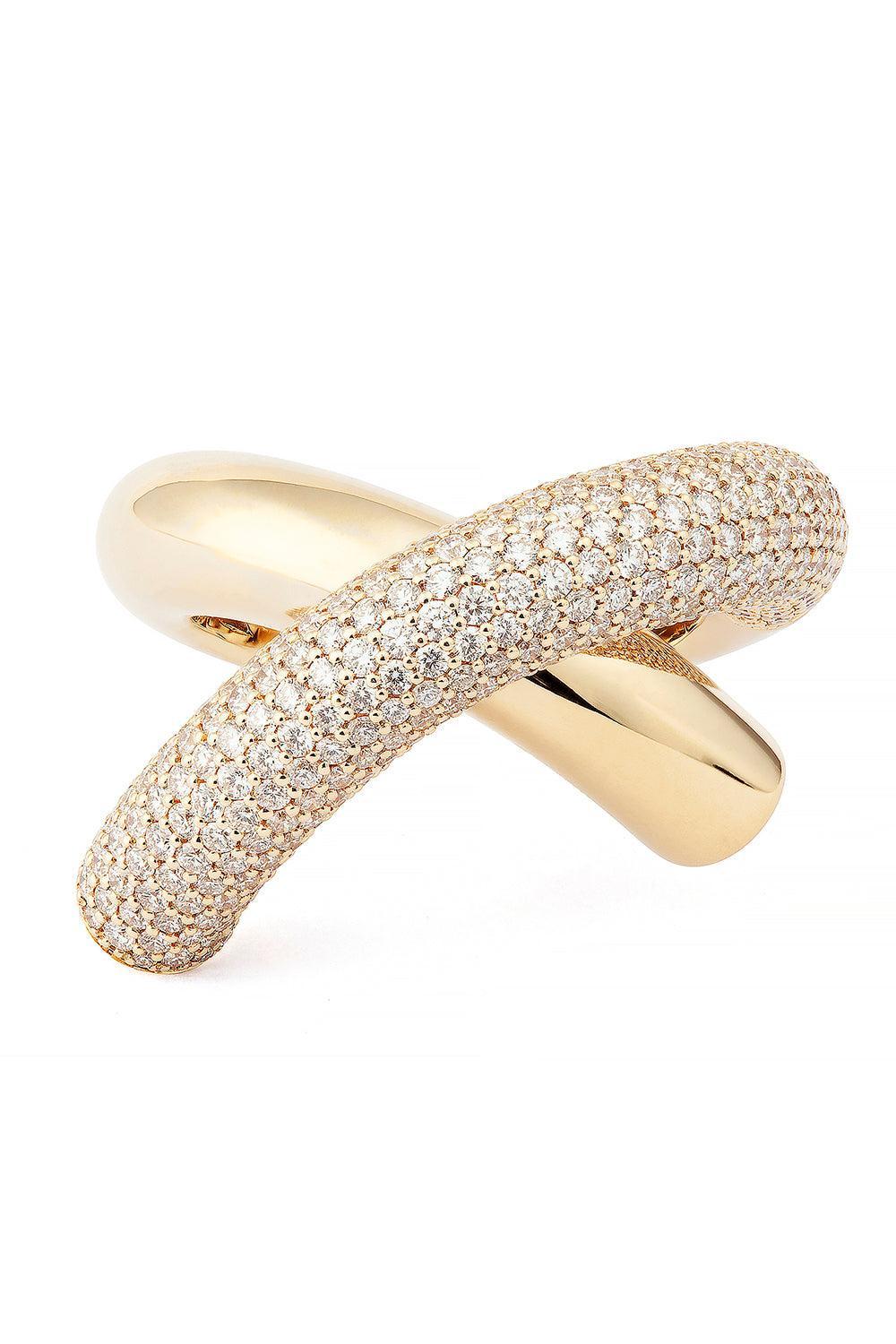 Medium Half Pave Diamond Cross Loop Ring-WHITE GOLD-7.5-JEWELRYFINE JEWELRING-ENGELBERT 1920