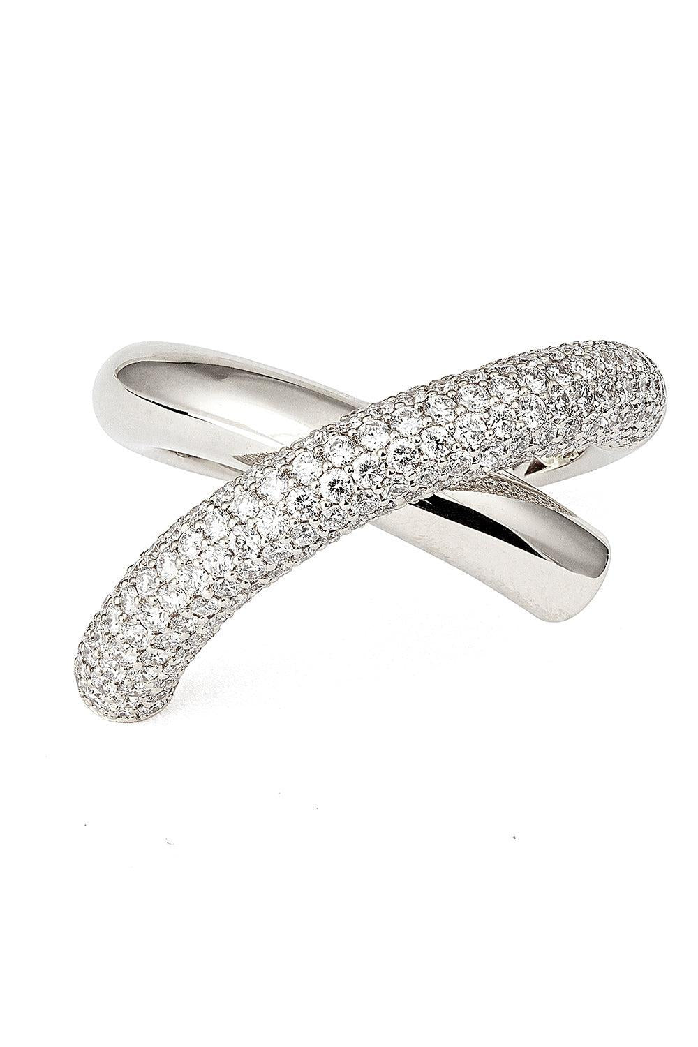 Big Half Pave Diamond Cross Loop Ring-YELLOW GOLD-6.5-JEWELRYFINE JEWELRING-ENGELBERT 1920