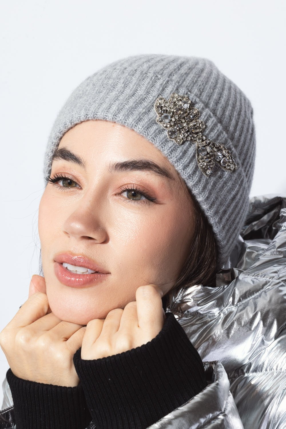 ERDEM-EMBROIDERED KNITTED HAT - GREY-GREY