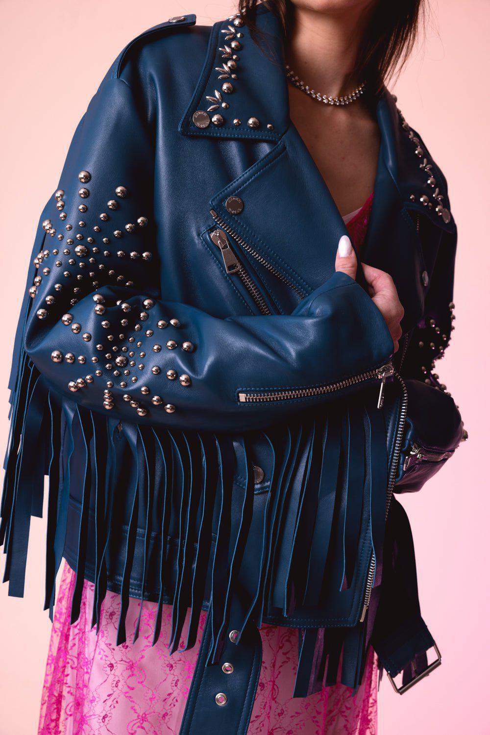 ERDEM-Oversized Biker Jacket-BLUE