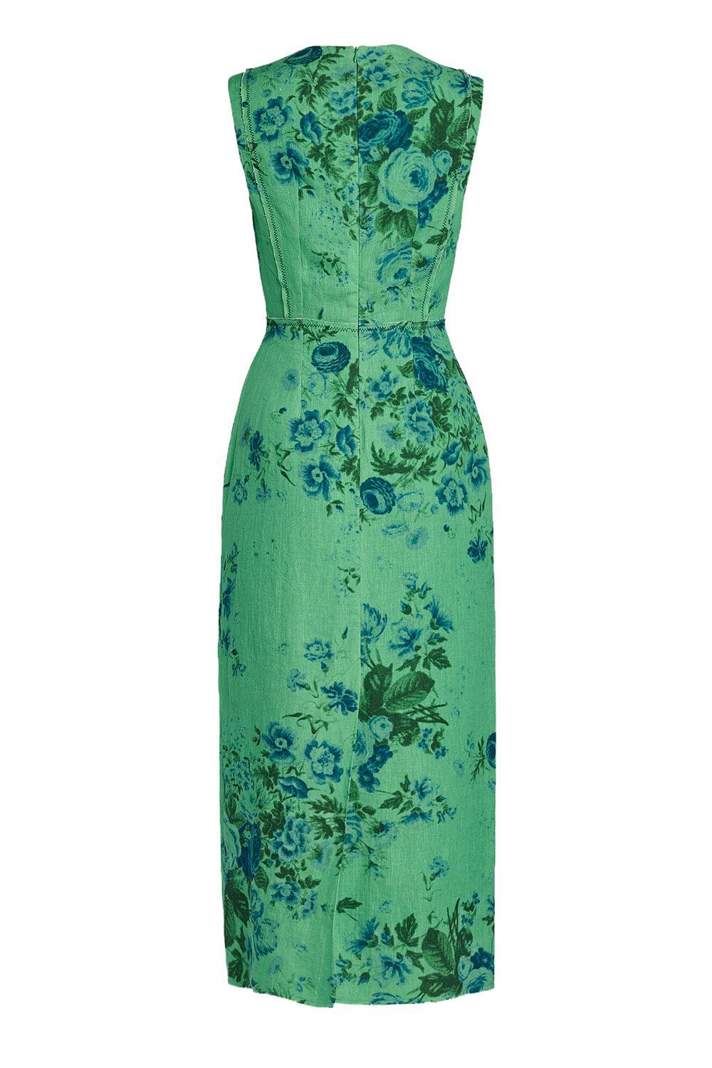 Floral Print Pencil Midi Dress-GREEN-2-CLOTHINGDRESSCASUAL-ERDEM