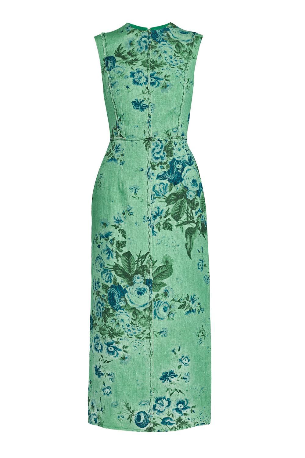 Floral Print Pencil Midi Dress-GREEN-2-CLOTHINGDRESSCASUAL-ERDEM