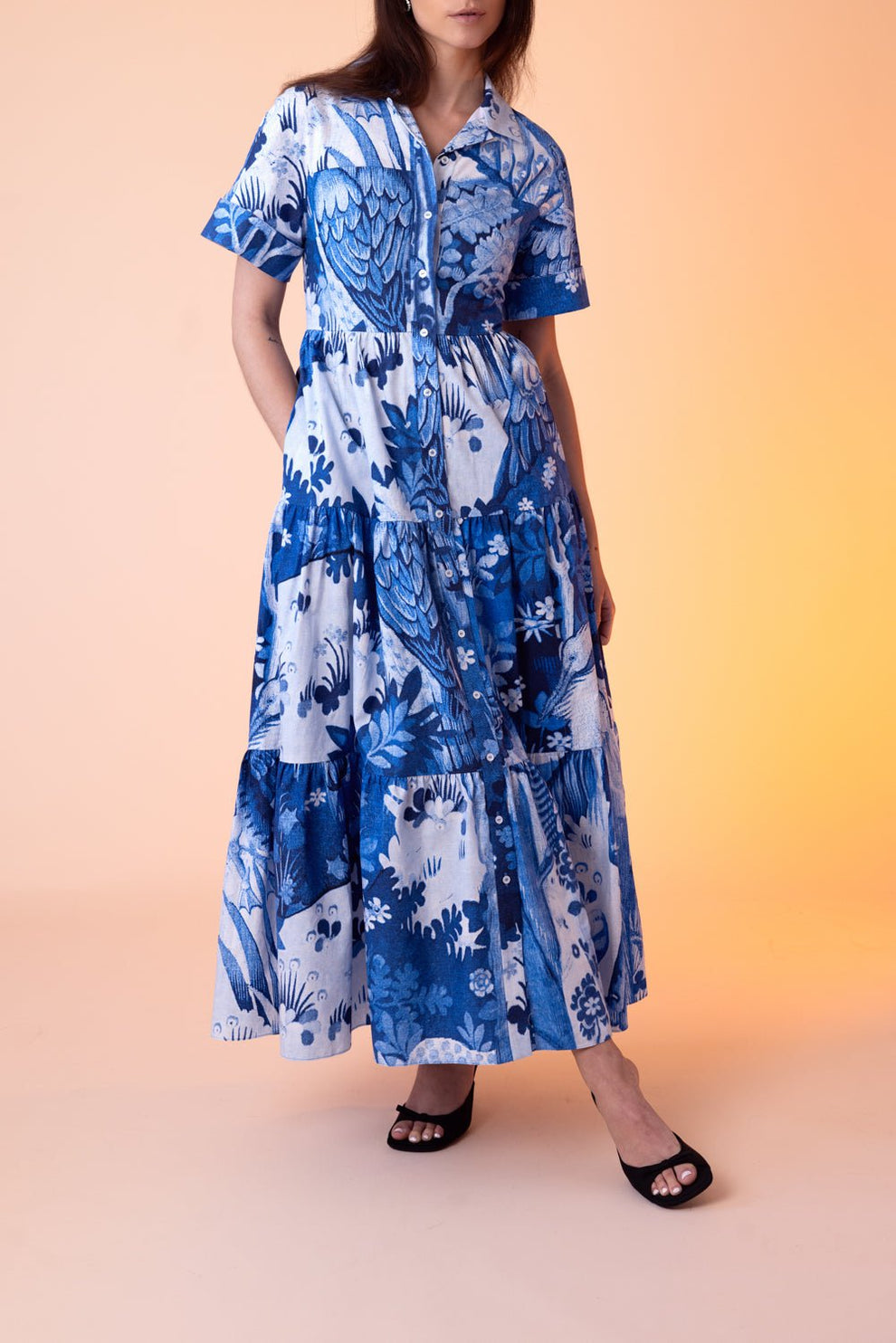hem midi shirt dress Tiered Hem Midi Shirt Dress