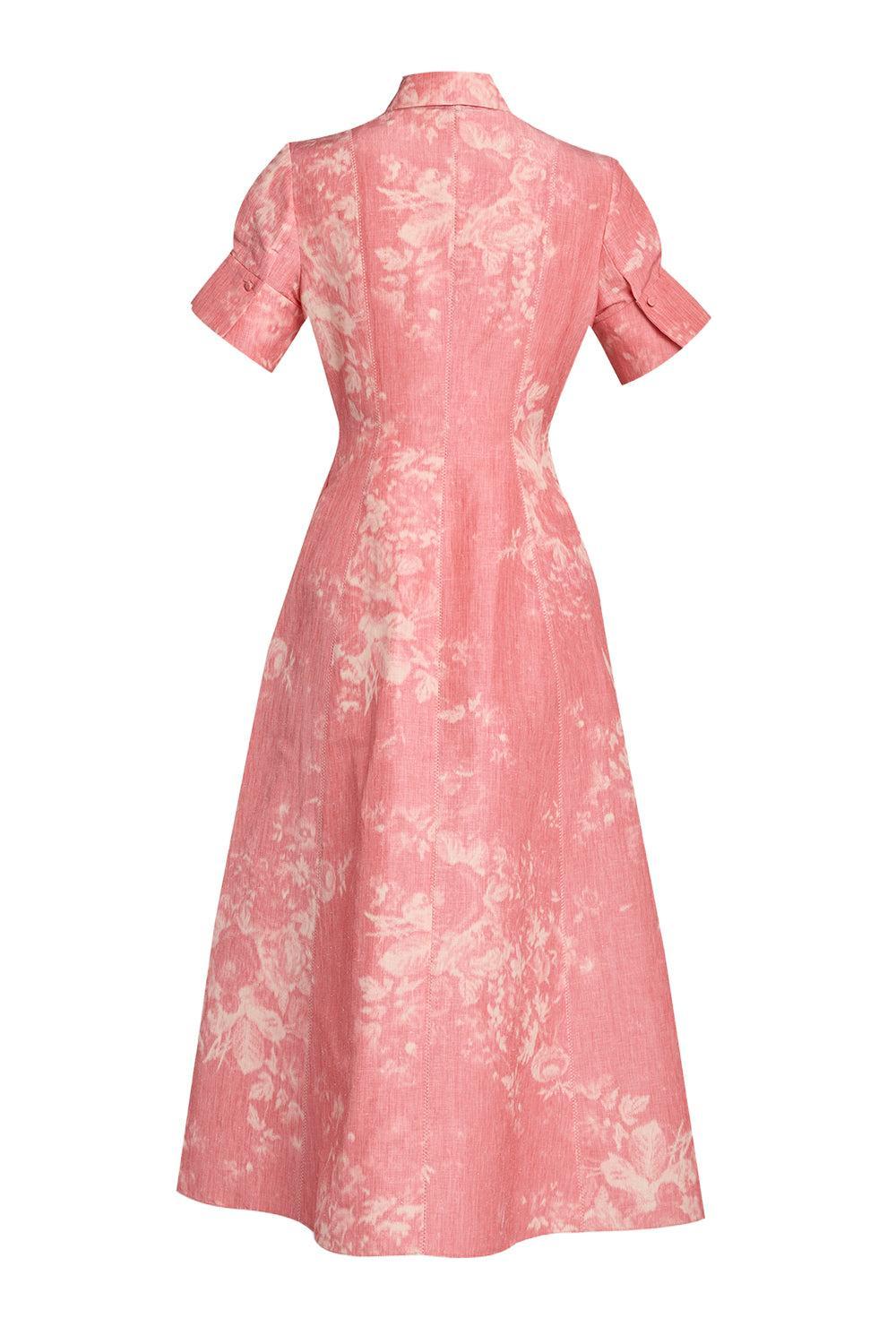 Floral Print Midi Shirt Dress-PINK-4-CLOTHINGDRESSCASUAL-ERDEM