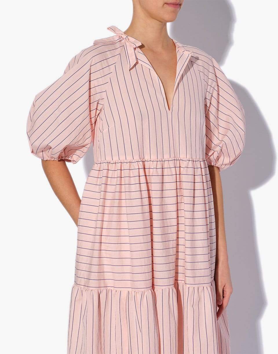 ERDEM-Elbow Sleeve Striped Positano Dress-PINK