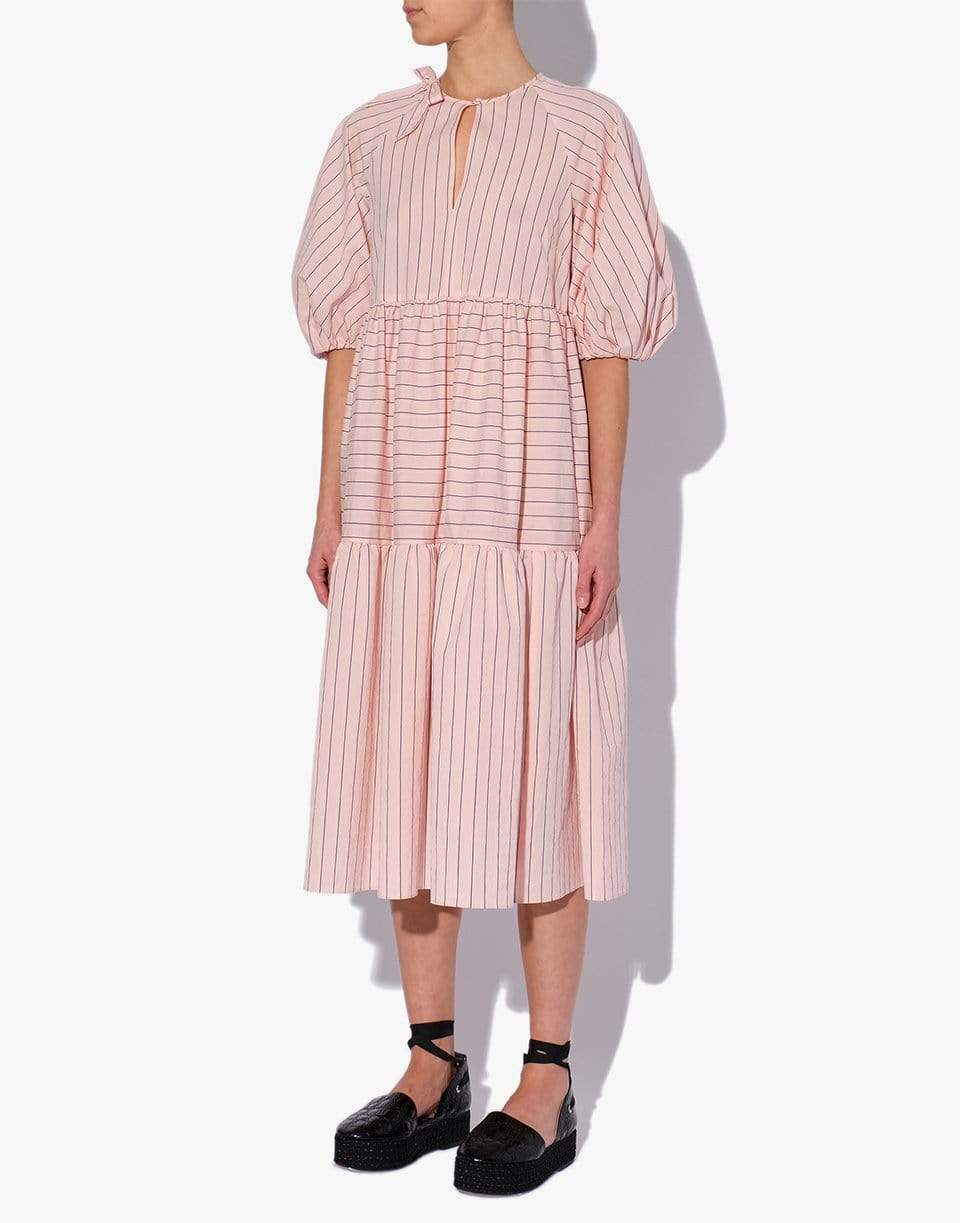 ERDEM-Elbow Sleeve Striped Positano Dress-PINK