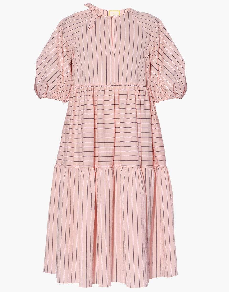 ERDEM-Elbow Sleeve Striped Positano Dress-PINK