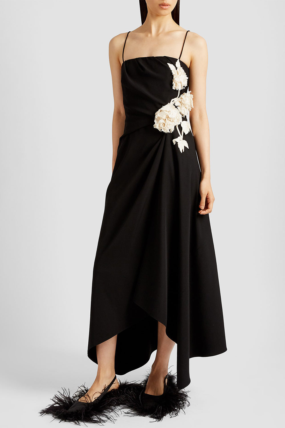 Asymmetric Draped Midi Dress-BLACK-4-CLOTHINGDRESSCOCKTAIL-ERDEM