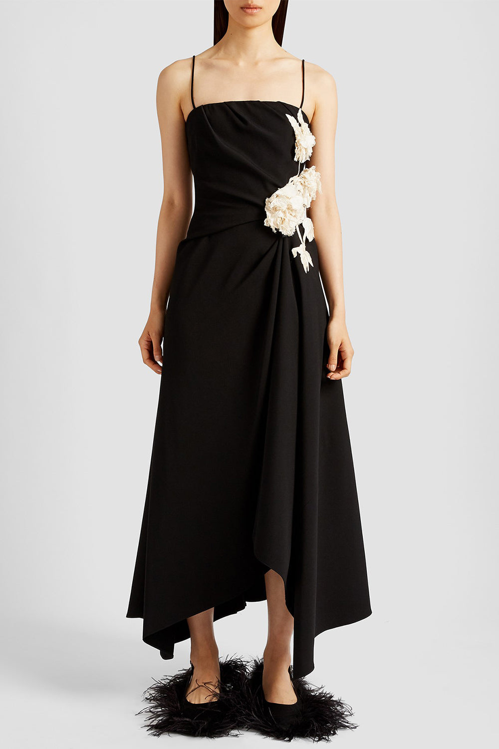 Asymmetric Draped Midi Dress-BLACK-4-CLOTHINGDRESSCOCKTAIL-ERDEM