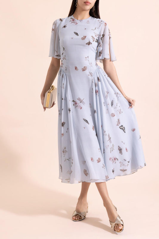 Flutter Sleeve Printed Midi Dress-BLUE-4-CLOTHINGDRESSCOCKTAIL-ERDEM