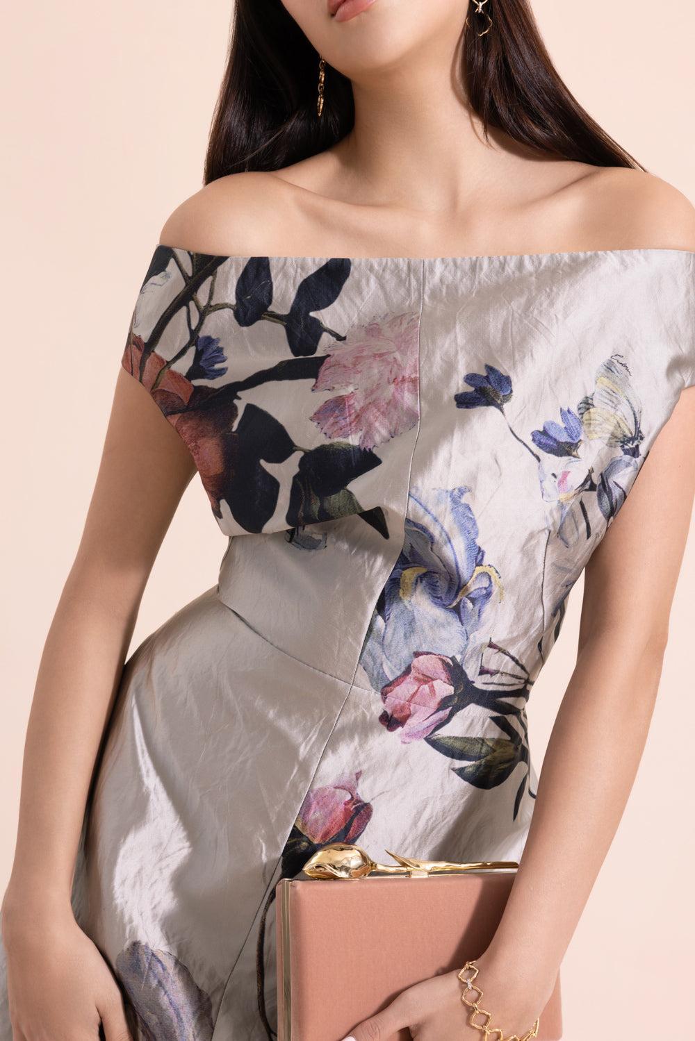 Floral Texture Off The Shoulder Gown-FLORAL-8-CLOTHINGDRESSCOCKTAIL-ERDEM