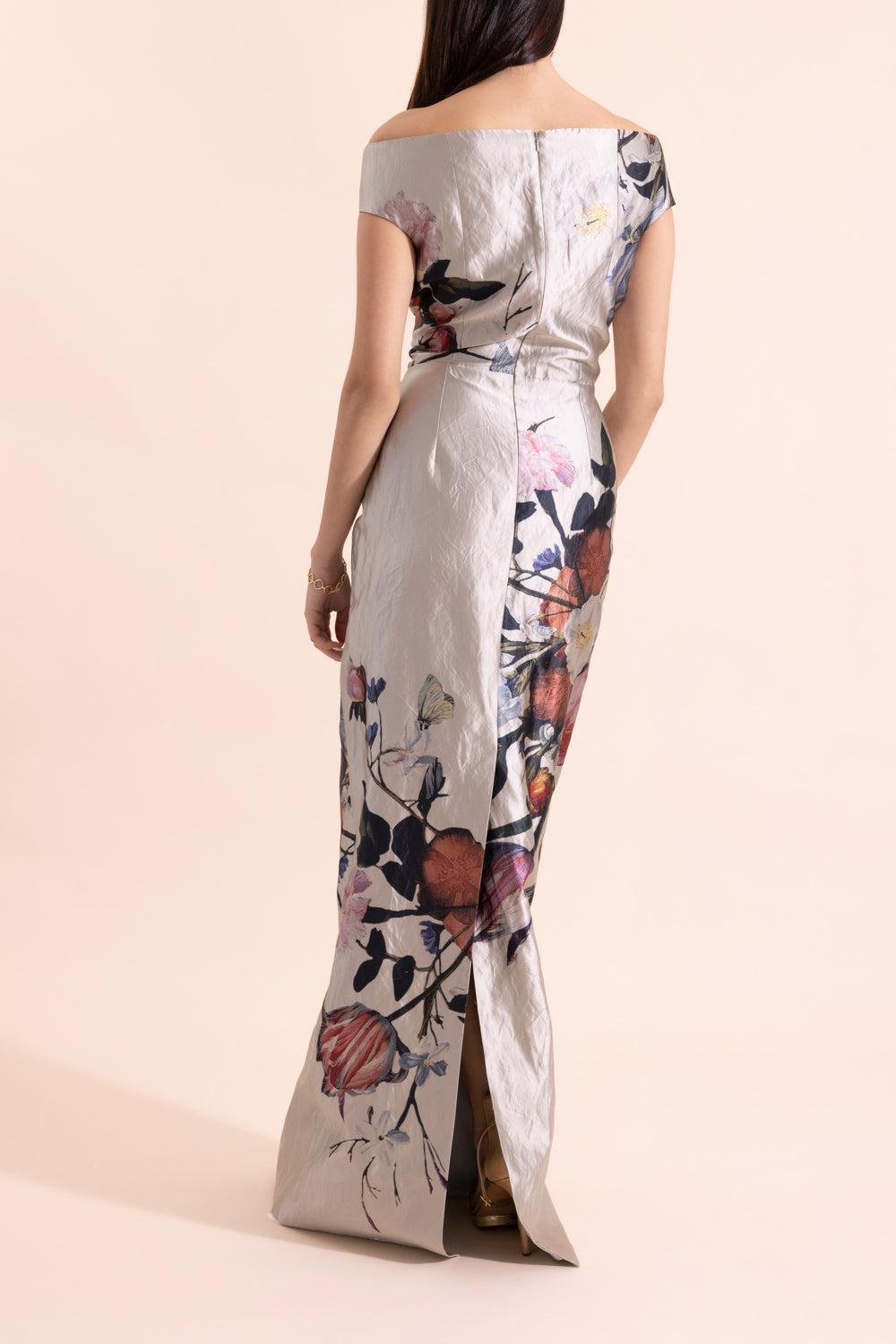 Floral Texture Off The Shoulder Gown-FLORAL-8-CLOTHINGDRESSCOCKTAIL-ERDEM