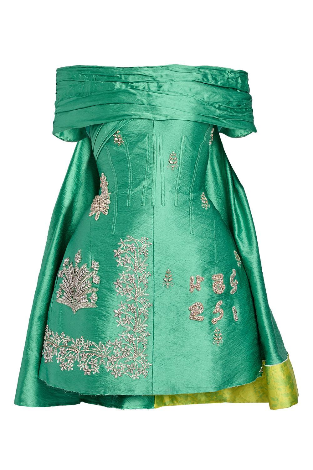 Embellished Texture Off The Shoulder Mini Dress-GREEN-6-CLOTHINGDRESSCOCKTAIL-ERDEM