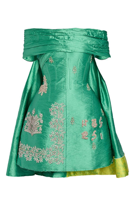 Embellished Texture Off The Shoulder Mini Dress-GREEN-6-CLOTHINGDRESSCOCKTAIL-ERDEM