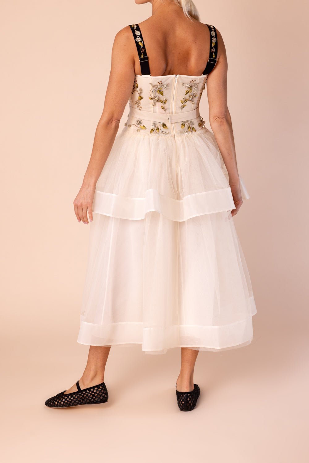 ERDEM-Embroidered Full Skirt Dress-IVORY