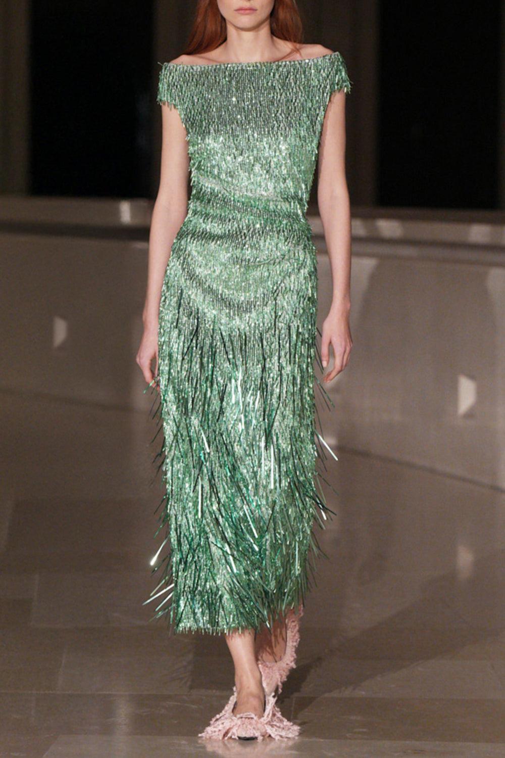 Short Sleeve Sequin Cocktail Dress-MINT-4-CLOTHINGDRESSCOCKTAIL-ERDEM