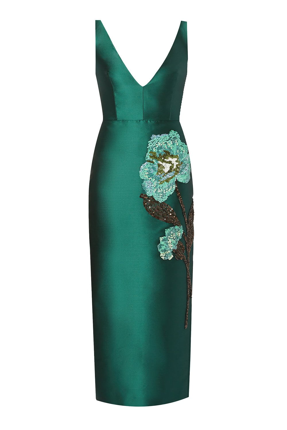 ERDEM-Sleeveless Vneck Midi Dress-PINE GRN