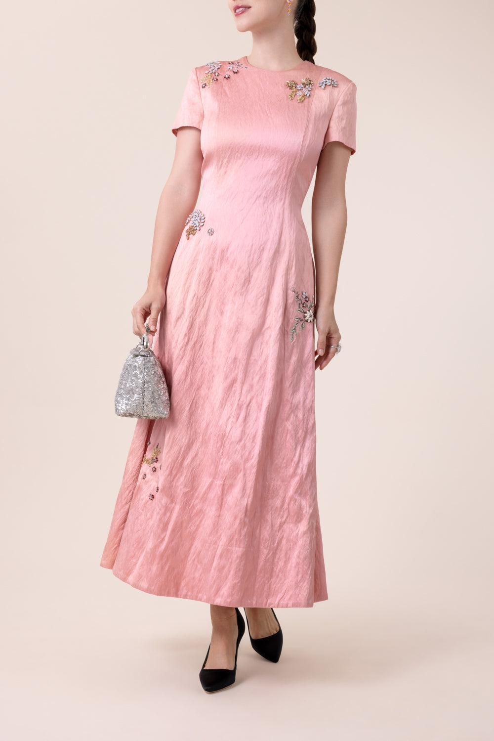 Textured Short Sleeve Dress-PINK-6-CLOTHINGDRESSCOCKTAIL-ERDEM