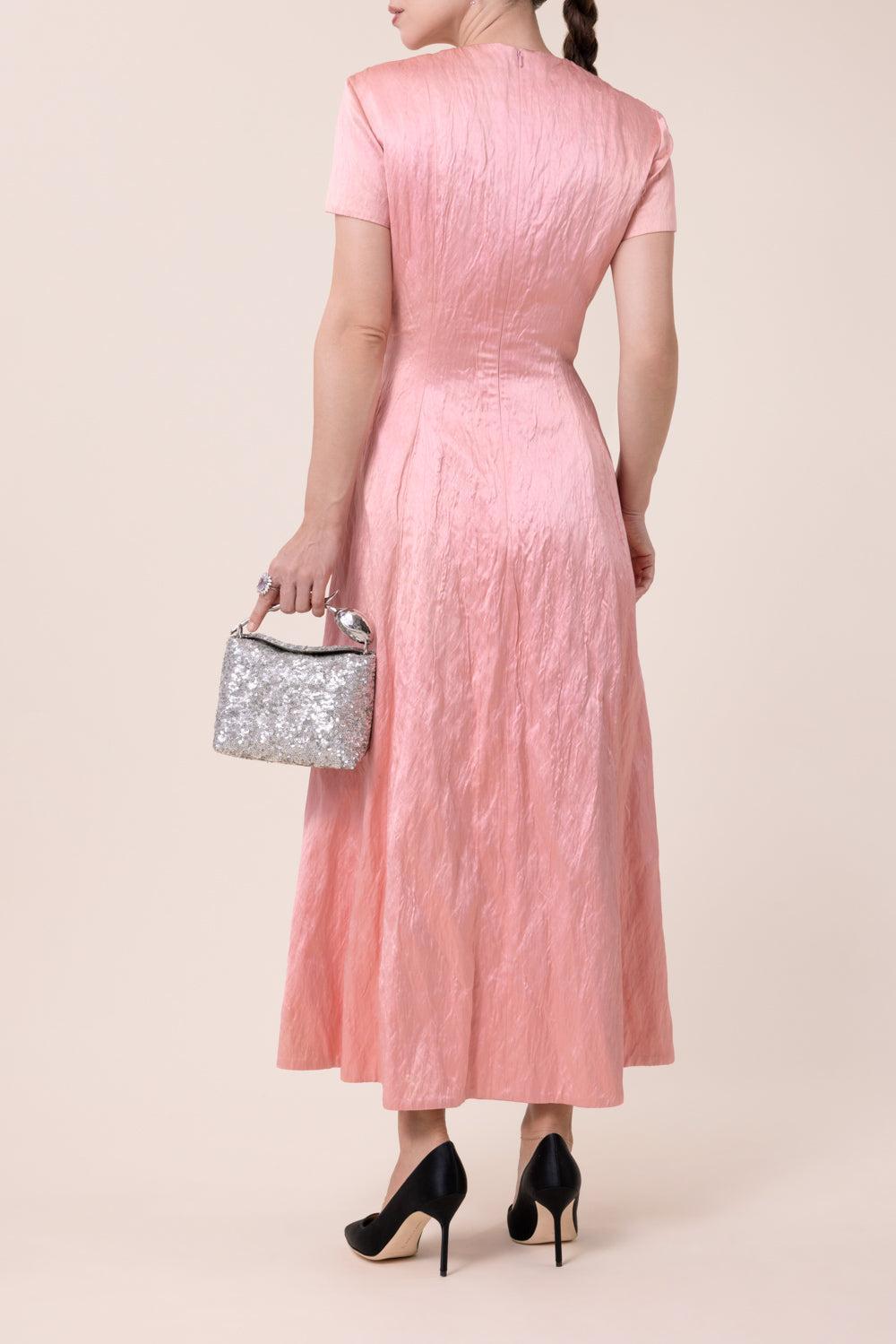 Textured Short Sleeve Dress-PINK-6-CLOTHINGDRESSCOCKTAIL-ERDEM