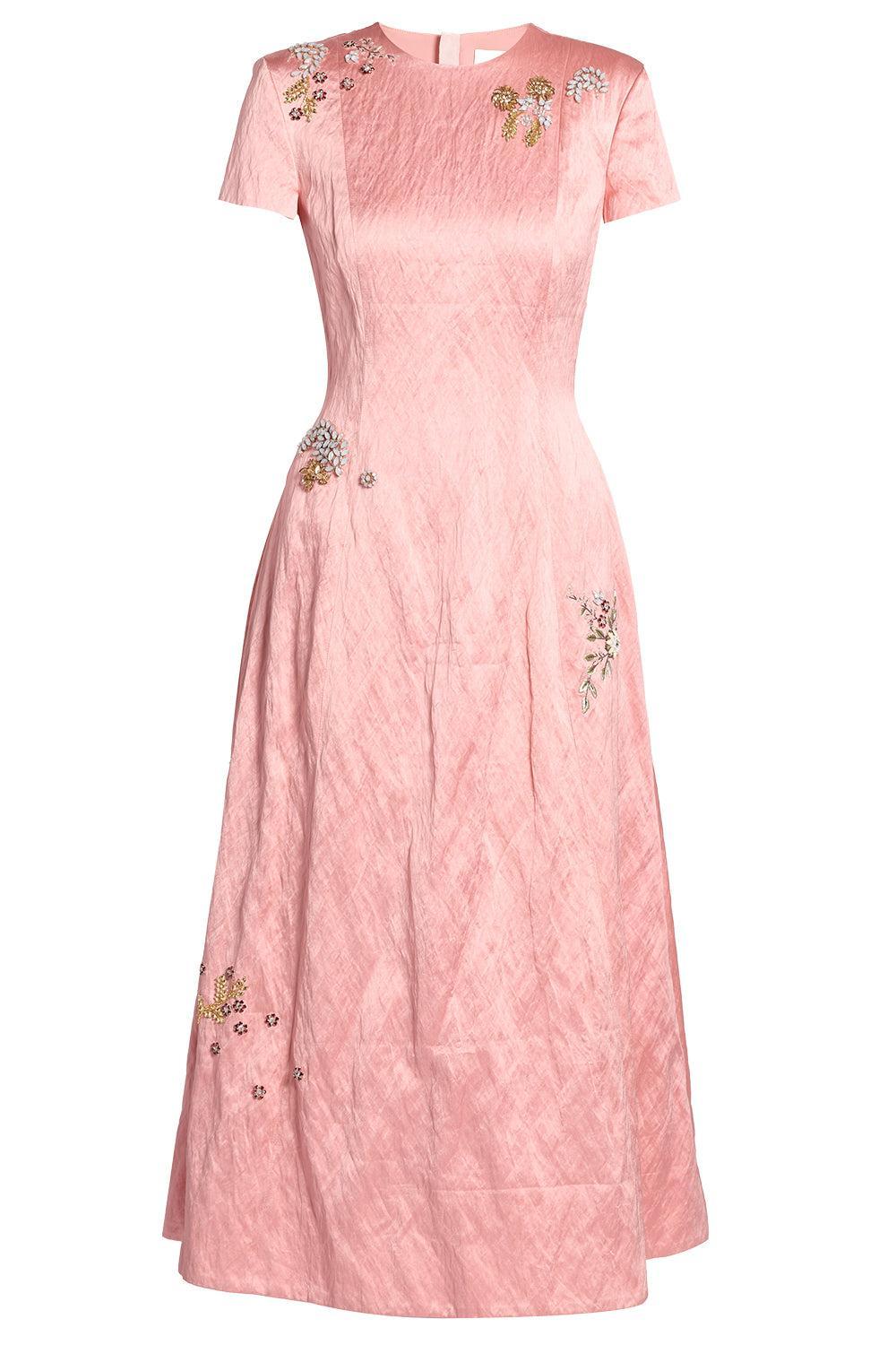Textured Short Sleeve Dress-PINK-6-CLOTHINGDRESSCOCKTAIL-ERDEM