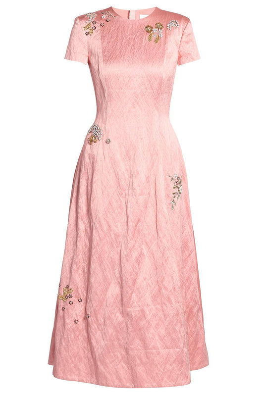 Textured Short Sleeve Dress-PINK-6-CLOTHINGDRESSCOCKTAIL-ERDEM