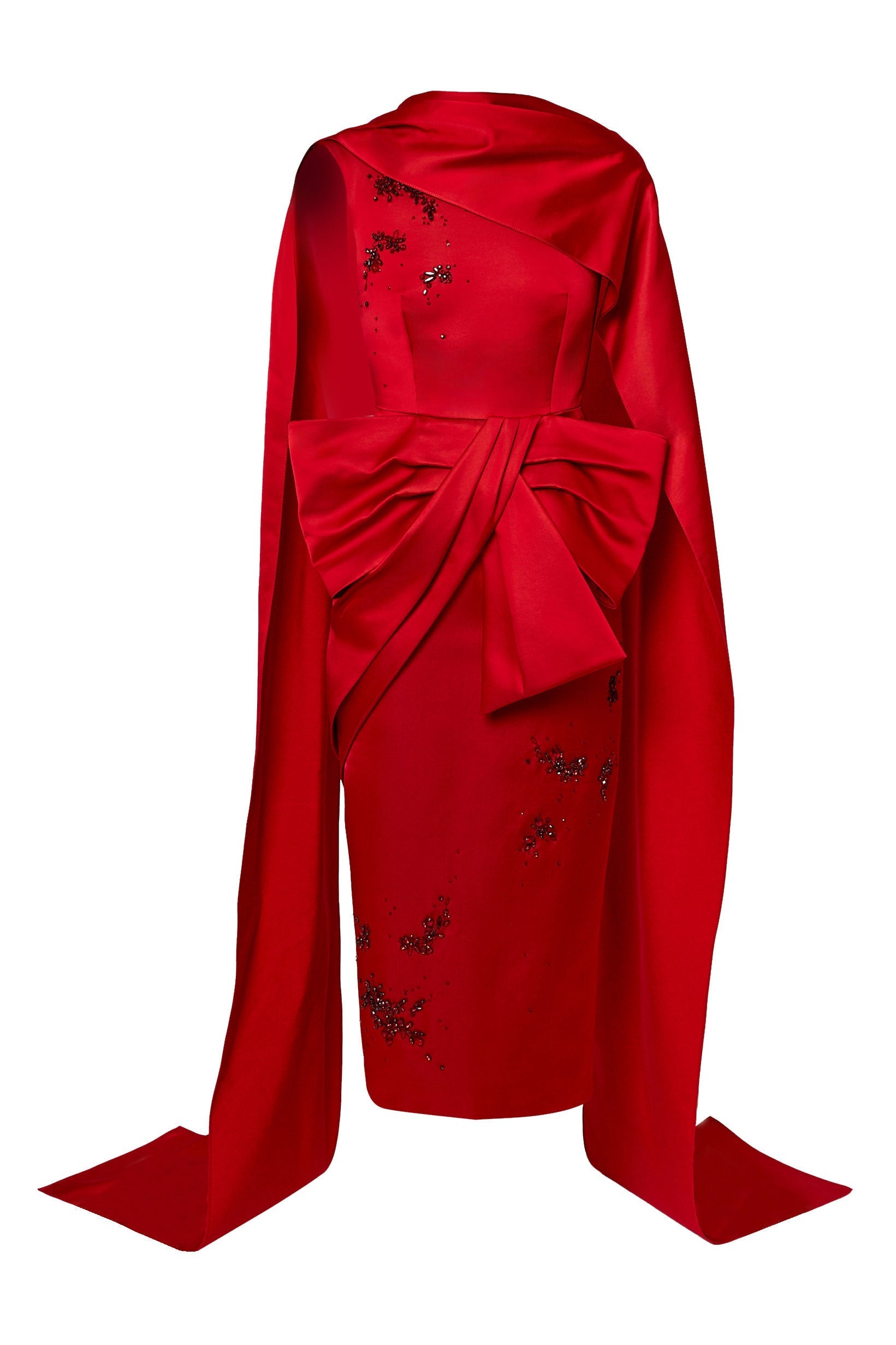 ERDEM-Draped Scarf Bow Dress-RUBY RED