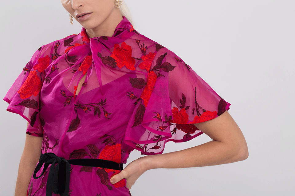 ERDEM-Fudero Celestina Slip Dress-FUCH/RED