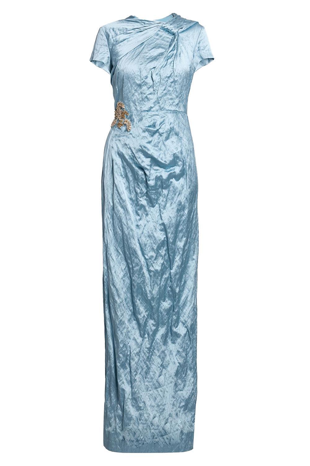 Textured Short Sleeve Gown-BLUE-4-CLOTHINGDRESSGOWN-ERDEM