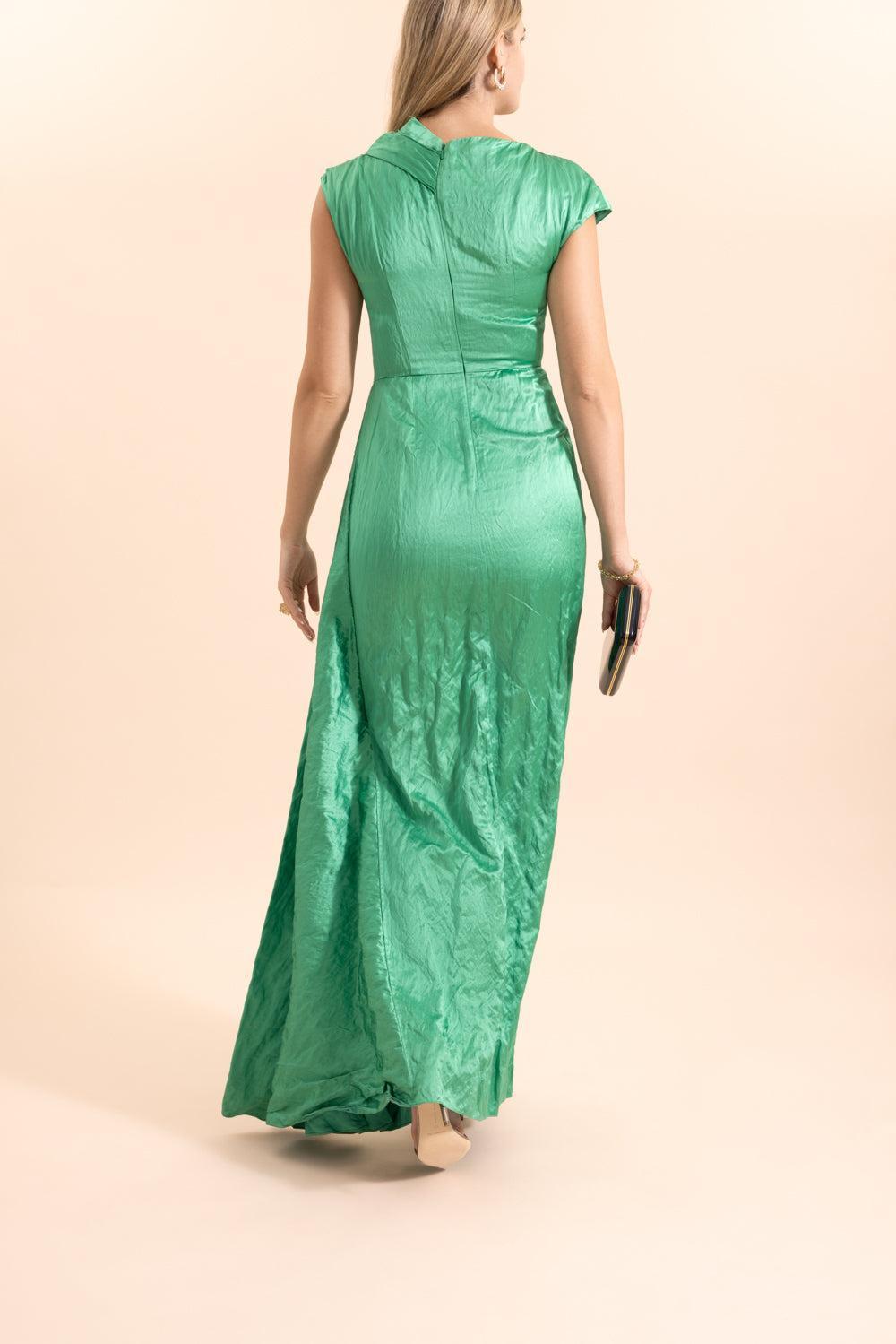 Embellished Texture Drape Gown-GREEN-2-CLOTHINGDRESSGOWN-ERDEM