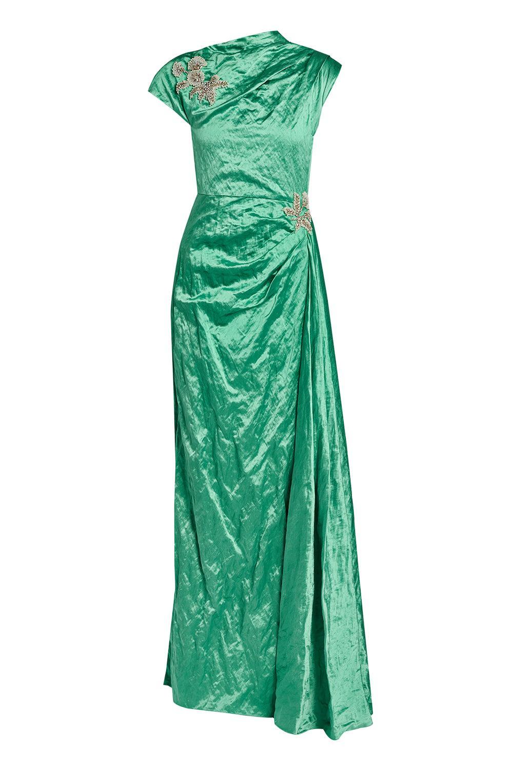 Embellished Texture Drape Gown-GREEN-2-CLOTHINGDRESSGOWN-ERDEM