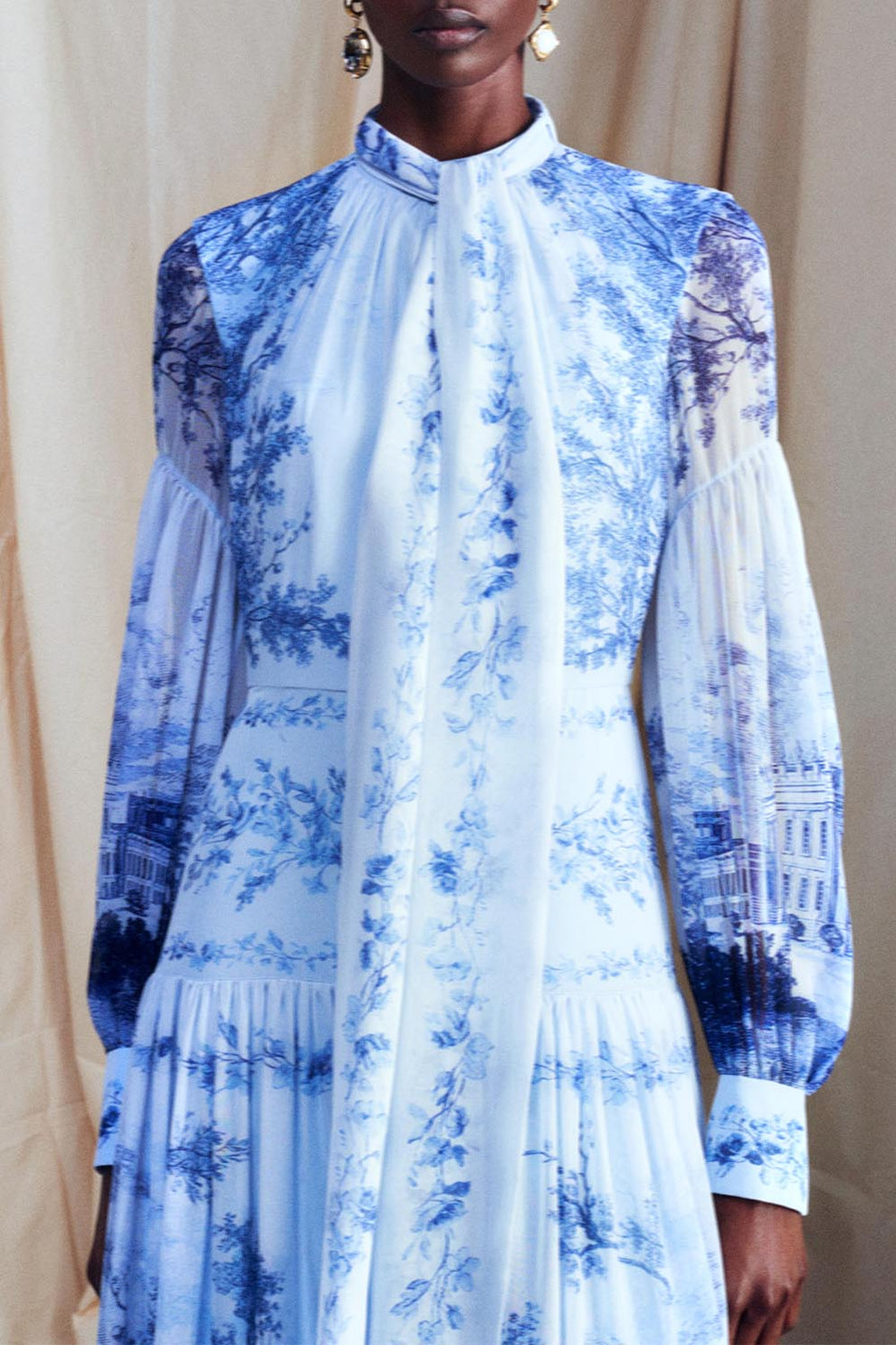 Blouson Sleeve Neck Tie Gown Blouson Sleeve Neck Tie Gown