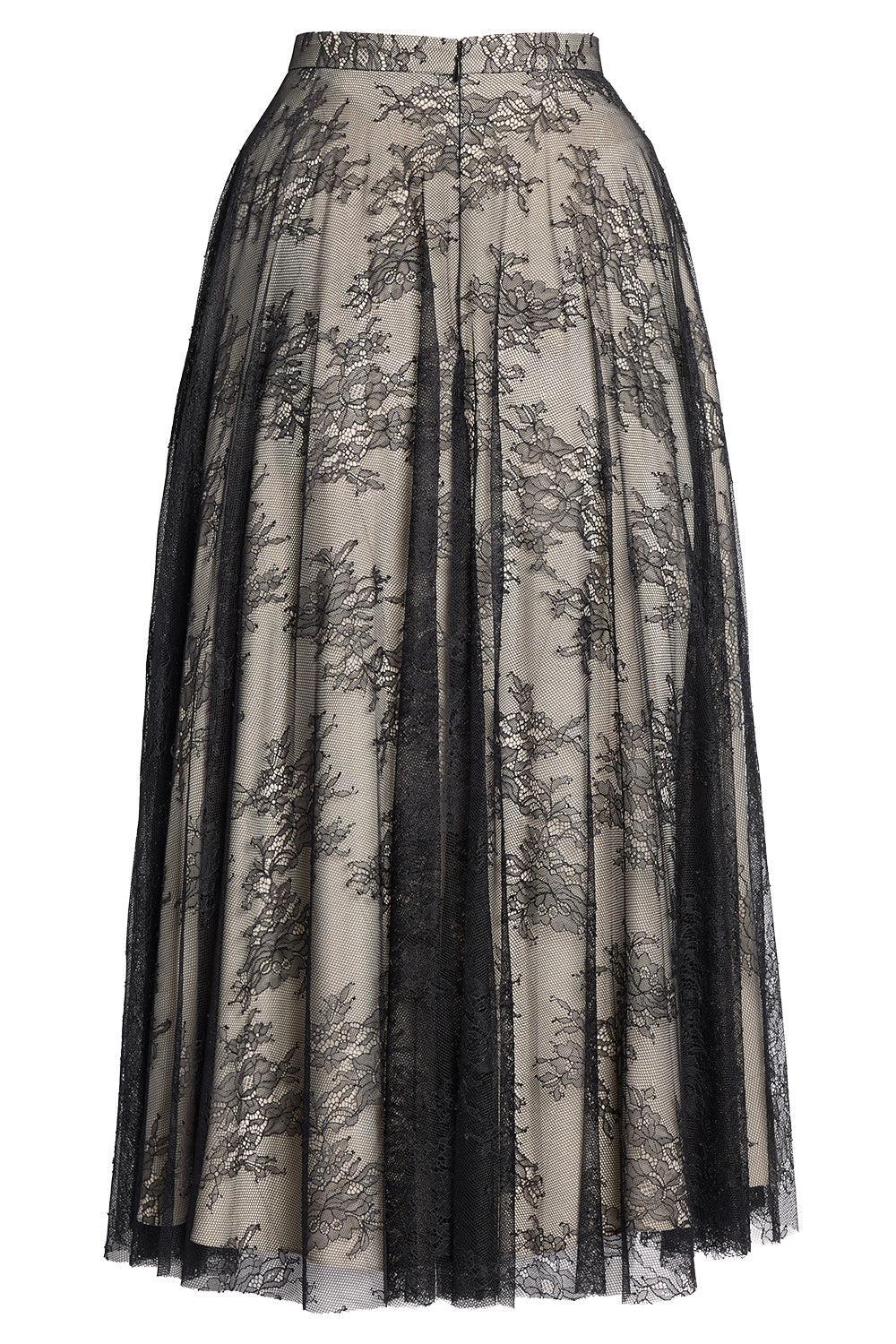 Floral Lace A-Line Skirt-BLACK-2-CLOTHINGSKIRTMIDI-ERDEM