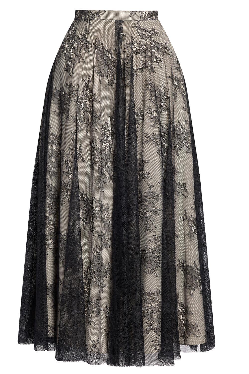 Floral Lace A-Line Skirt-BLACK-2-CLOTHINGSKIRTMIDI-ERDEM