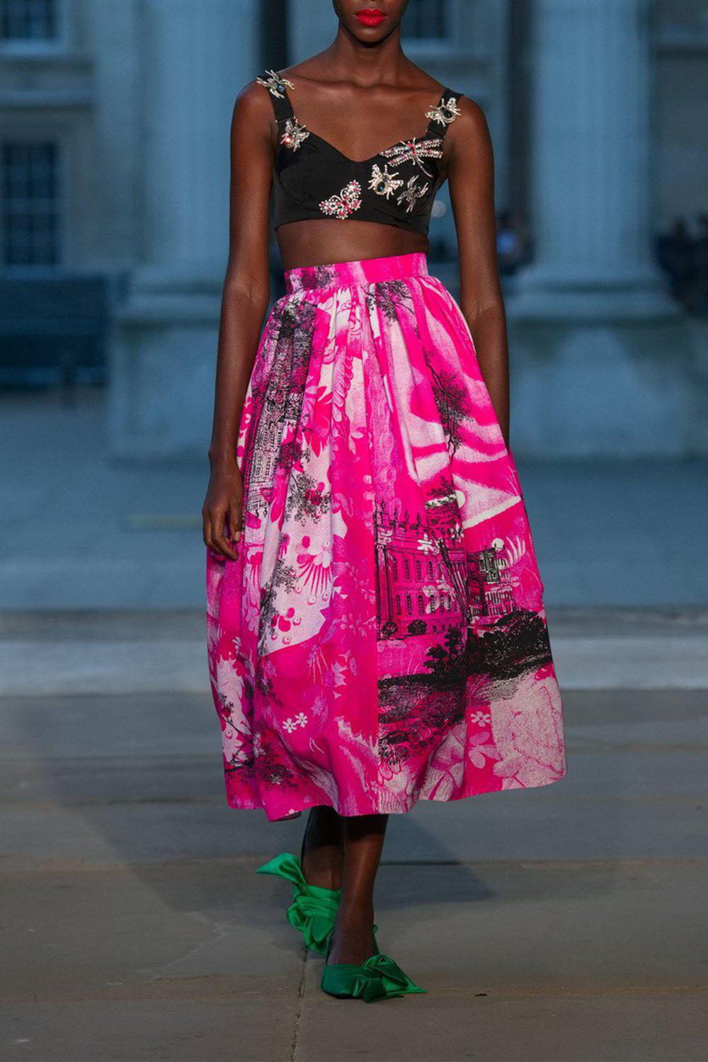 ERDEM-Volume Midi Skirt - Cerise-