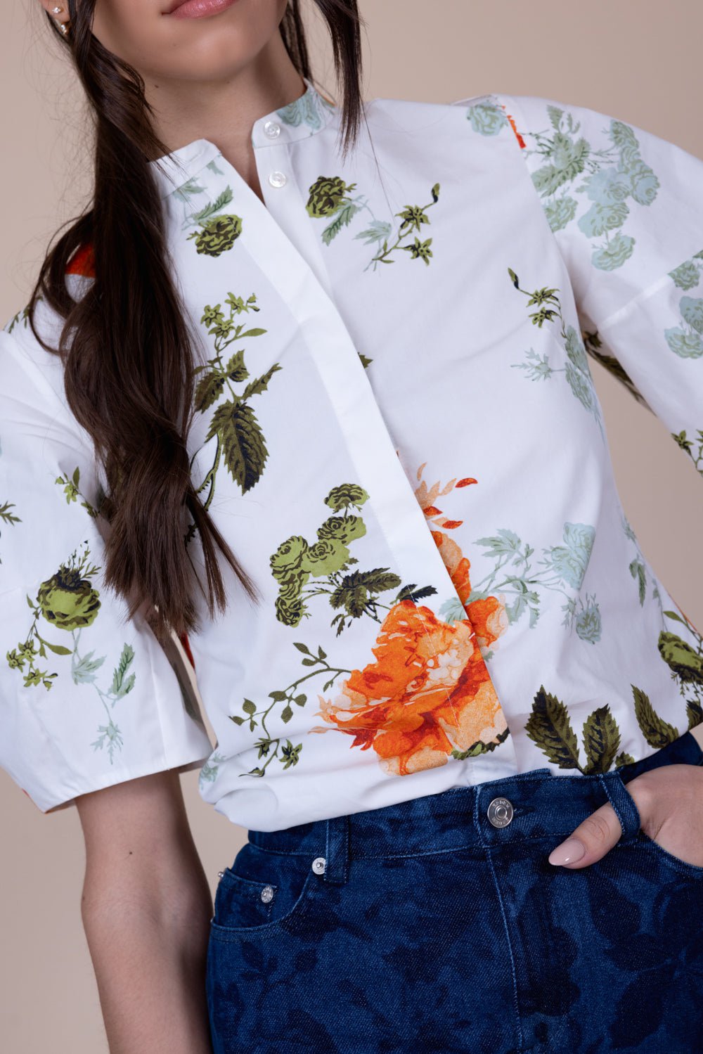 ERDEM-Short Sleeve Floral Blouse-