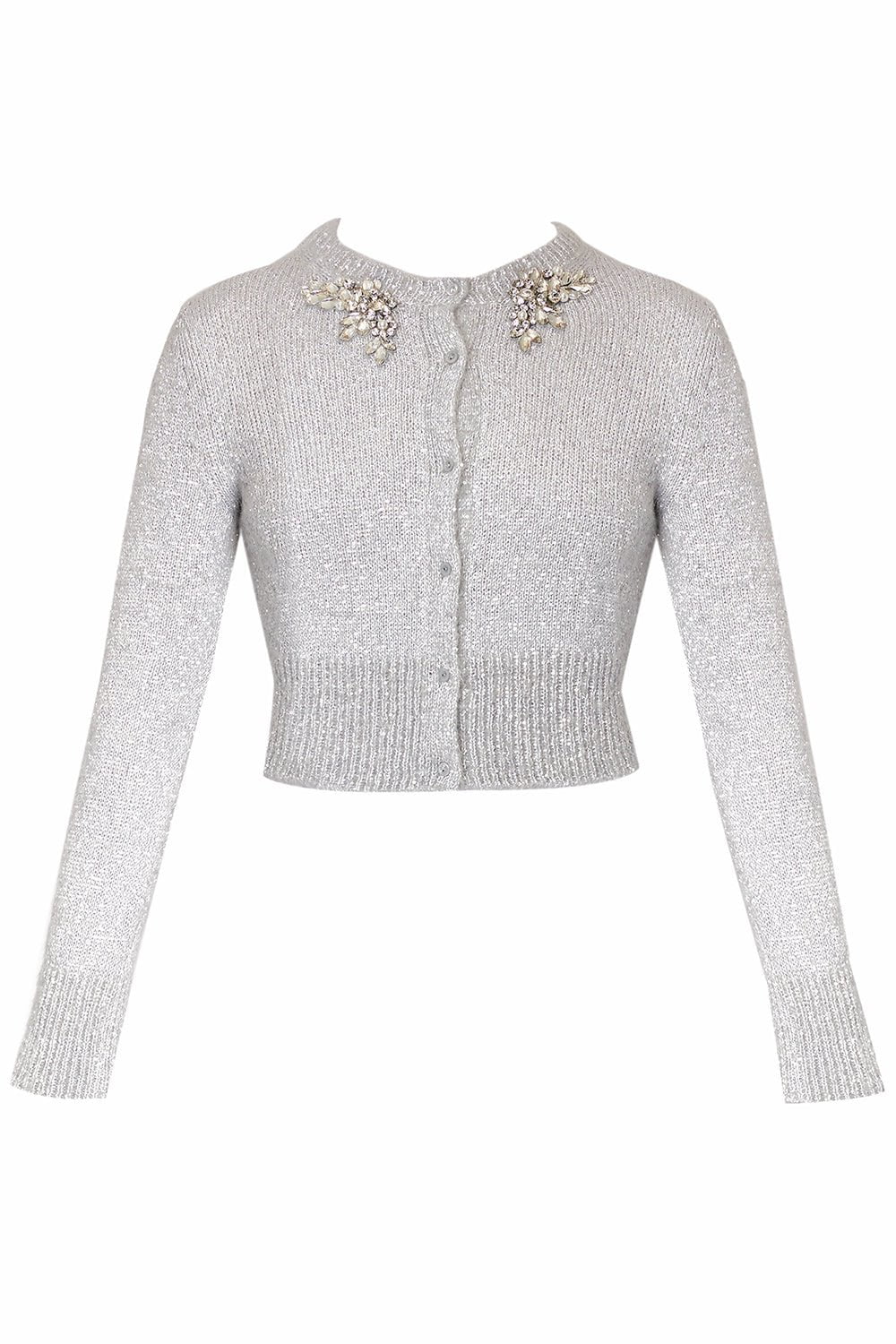 ERDEM-Embellished Cropped Cardigan - Silver-