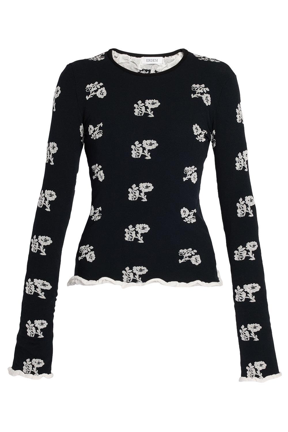  Floral Jacquard Long Sleeve Top-BLACK-XS-CLOTHINGTOPKNITS-ERDEM 