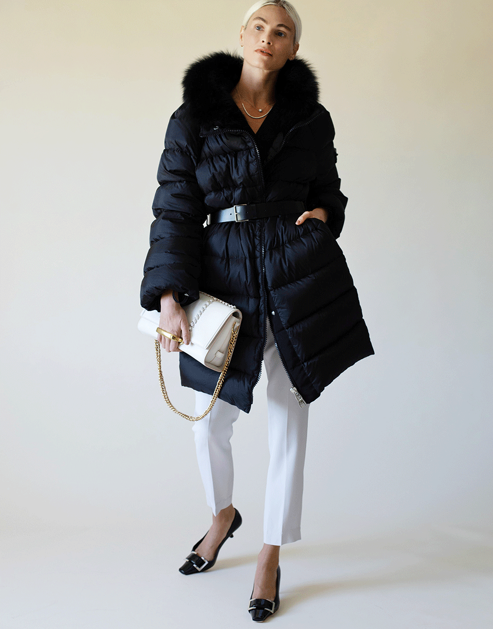 ERMANNO SCERVINO-Black Fur Collar Puffer Coat-BLACK