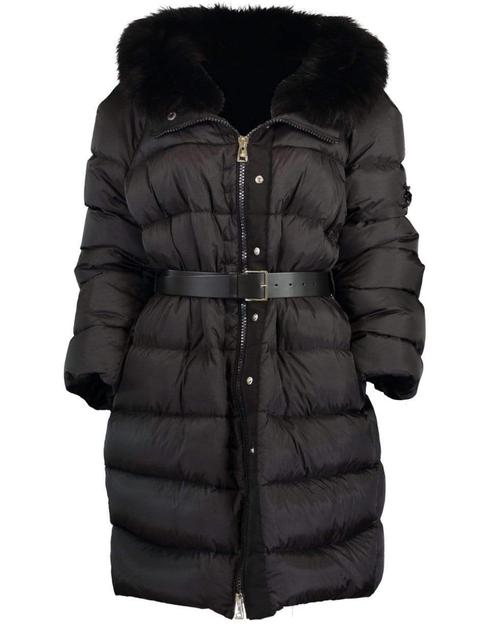 ERMANNO SCERVINO-Black Fur Collar Puffer Coat-BLACK
