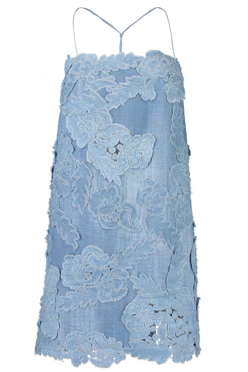 Ermanno Scervino Floral-appliqu Mini Dress - Blue Ermanno Scervino Floral-appliqu Mini Dress - Blue