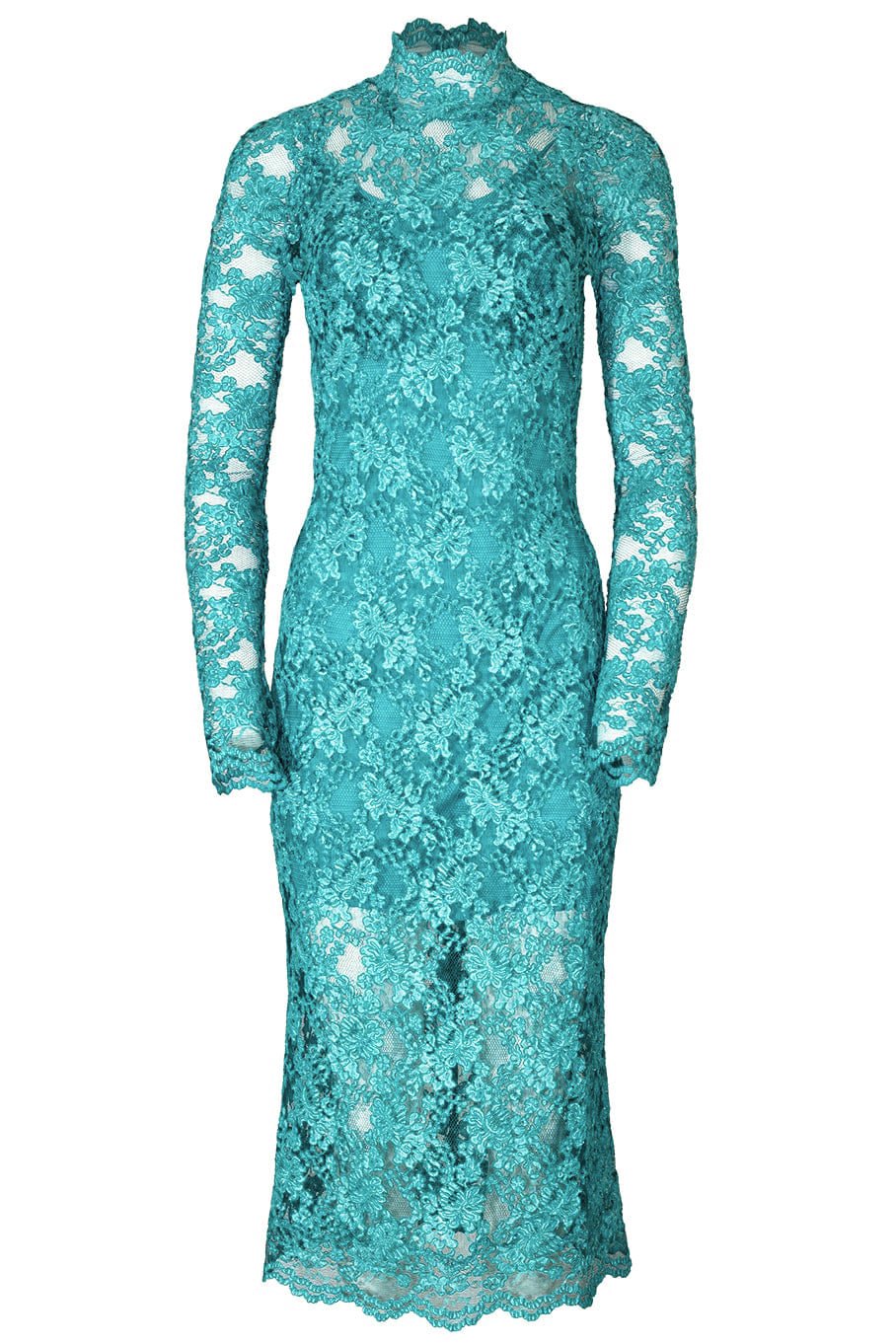ERMANNO SCERVINO-Long Sleeve Lace Midi Dress-