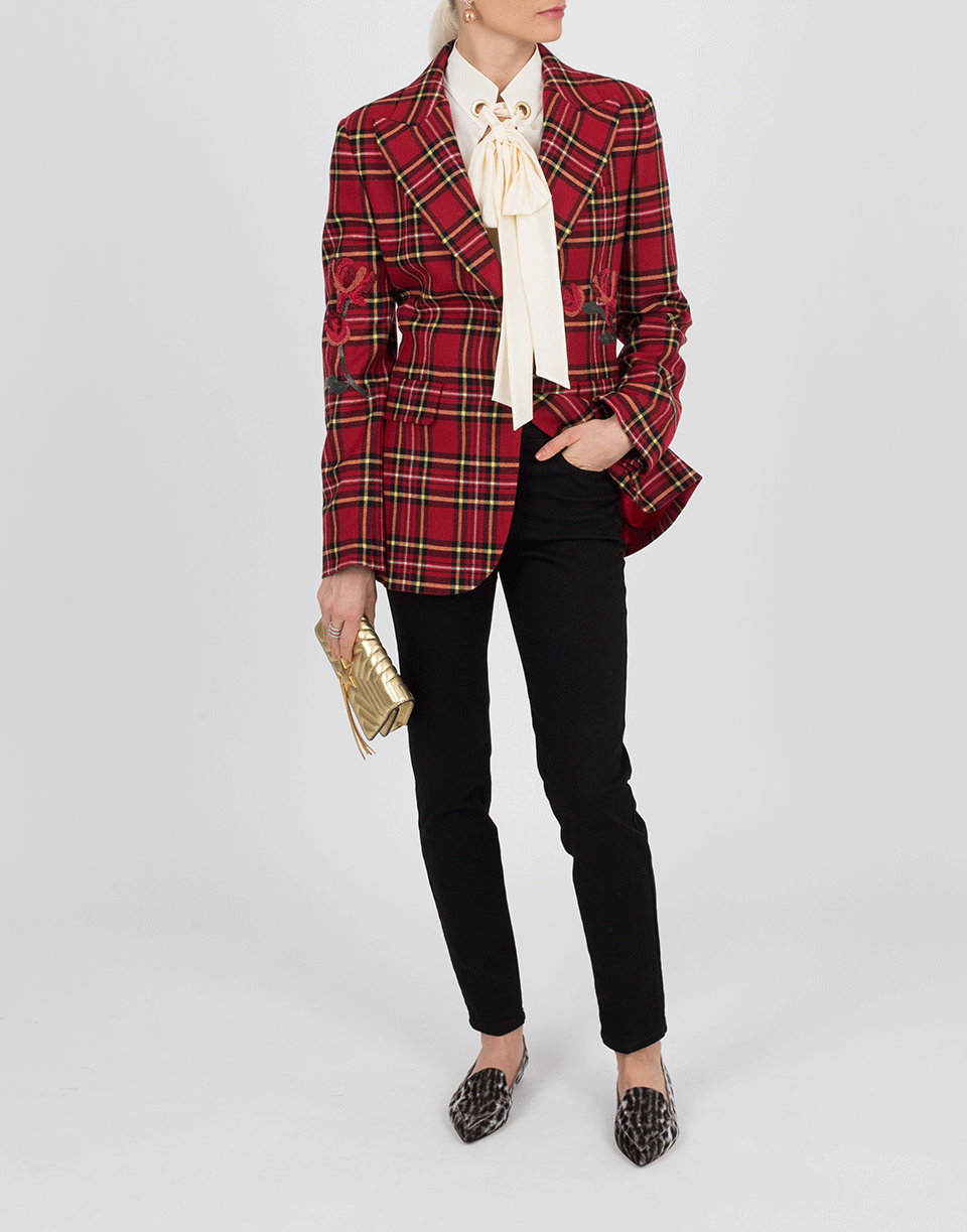 ERMANNO SCERVINO-Flower Embroidered Plaid Jacket-