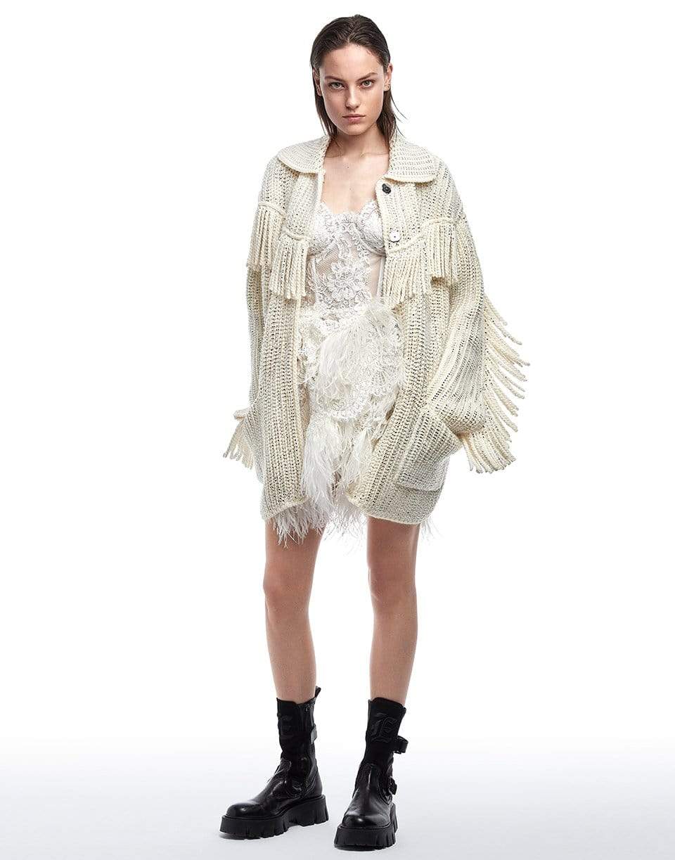 ERMANNO SCERVINO-Fringe And Strass Wool Coat-IVORY