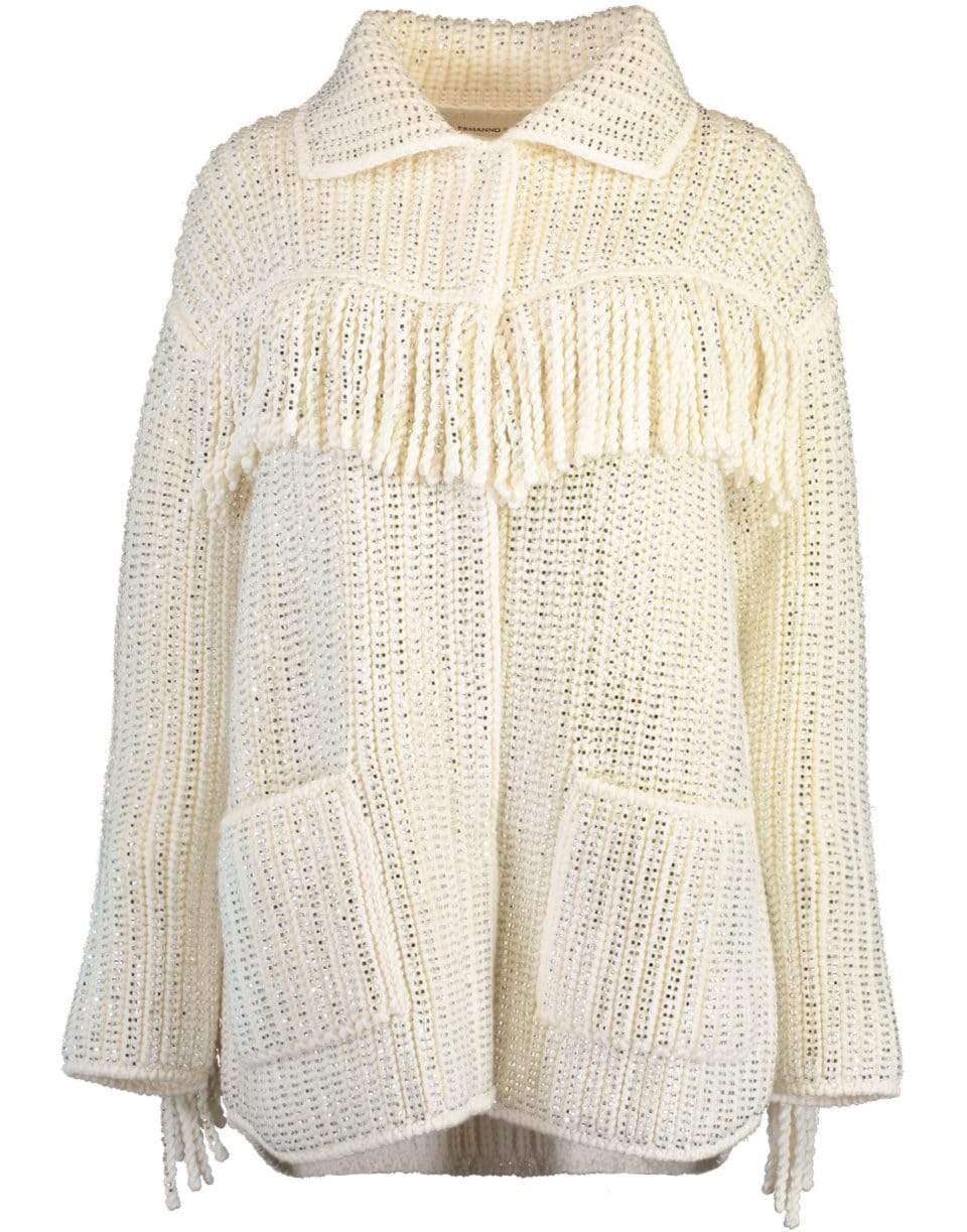 ERMANNO SCERVINO-Fringe And Strass Wool Coat-IVORY