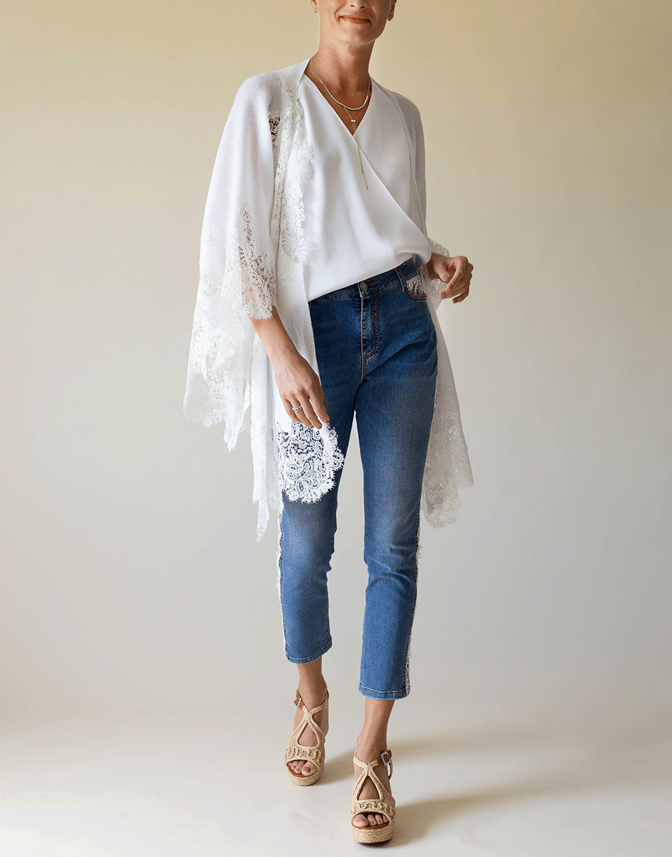 ERMANNO SCERVINO-White Lace Detail Shawl-