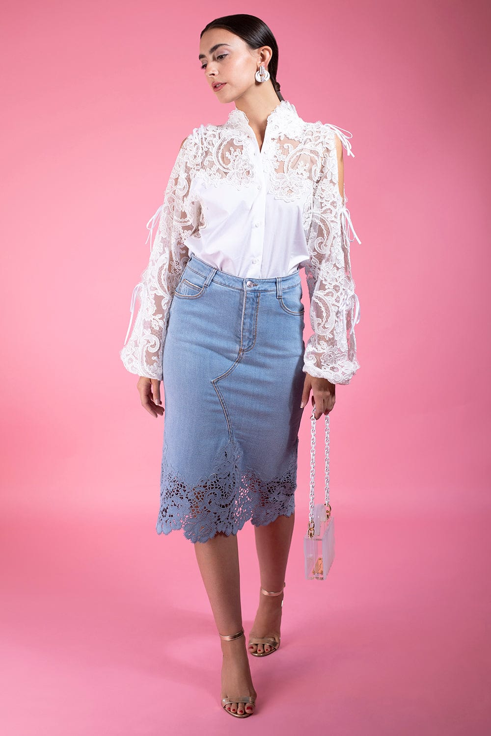ERMANNO SCERVINO-Denim Midi Skirt-