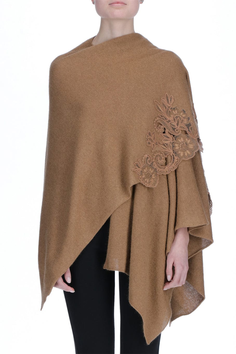 ERMANNO SCERVINO-Long Wrap With Lace Detail - Camel-CAMEL